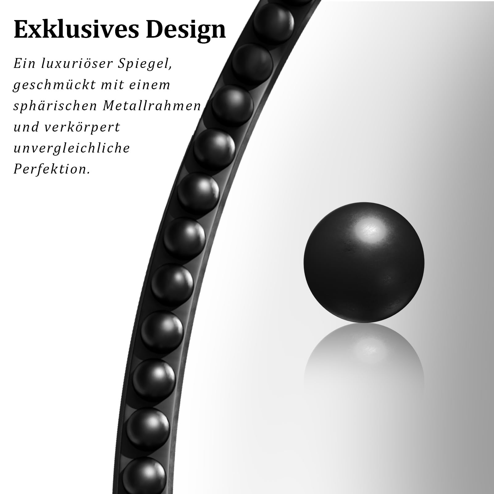Koonmi runder Wandspiegel 80 cm, PU Perlenrahmen, Schwarz | Retro Badspiegel zum Aufhängen oder Anlehnen für Eingangsbereich, Schlafzimmer, Wohnzimmer und Flur