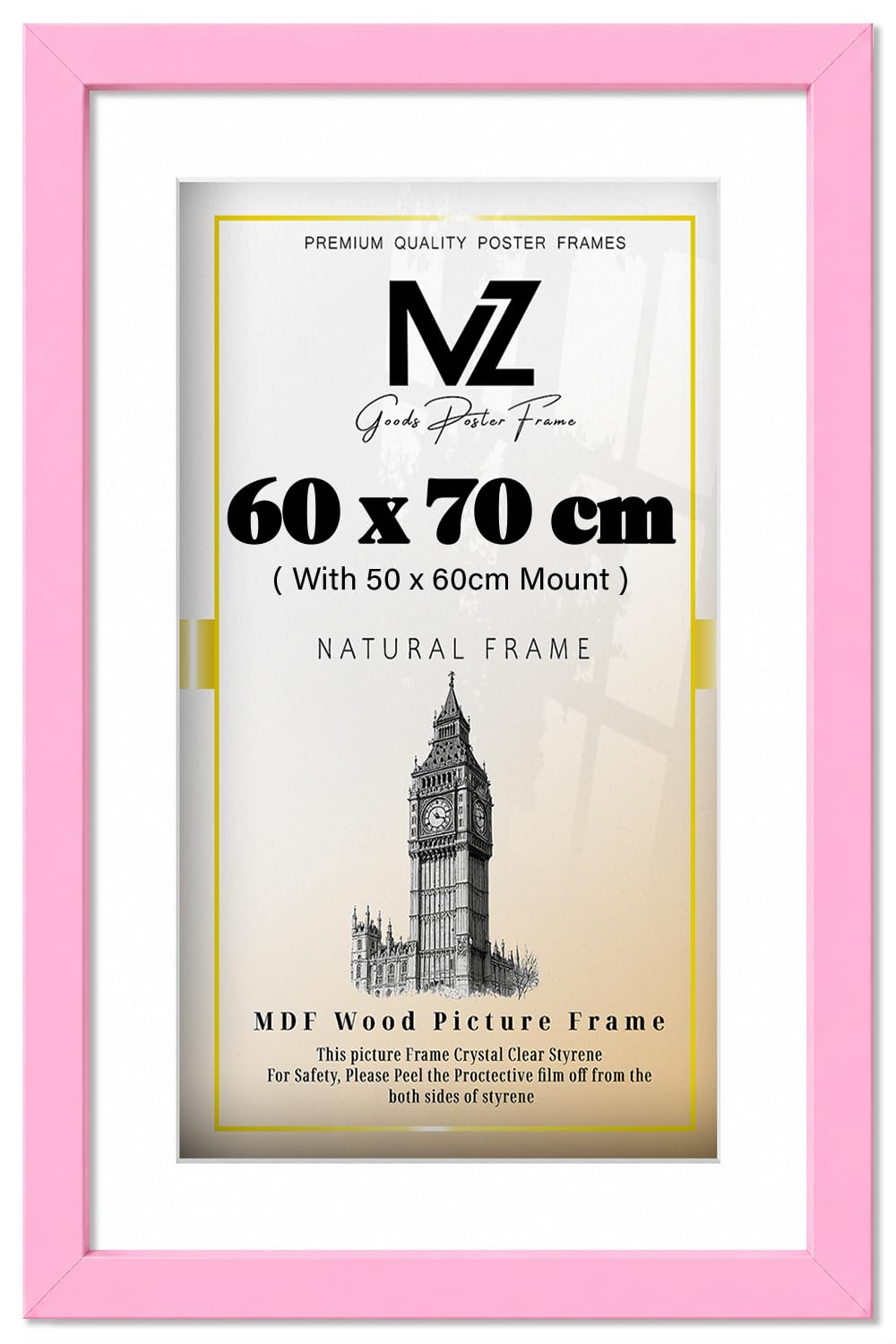 MZ GOODS | Eton Wood Puzzle (60 x 70 cm) Frames with 60 x 50 cm White Mount Medium Pink Frames| 28 x 24 Inch MDF Frame 600 x 700 mm [ Pink ]