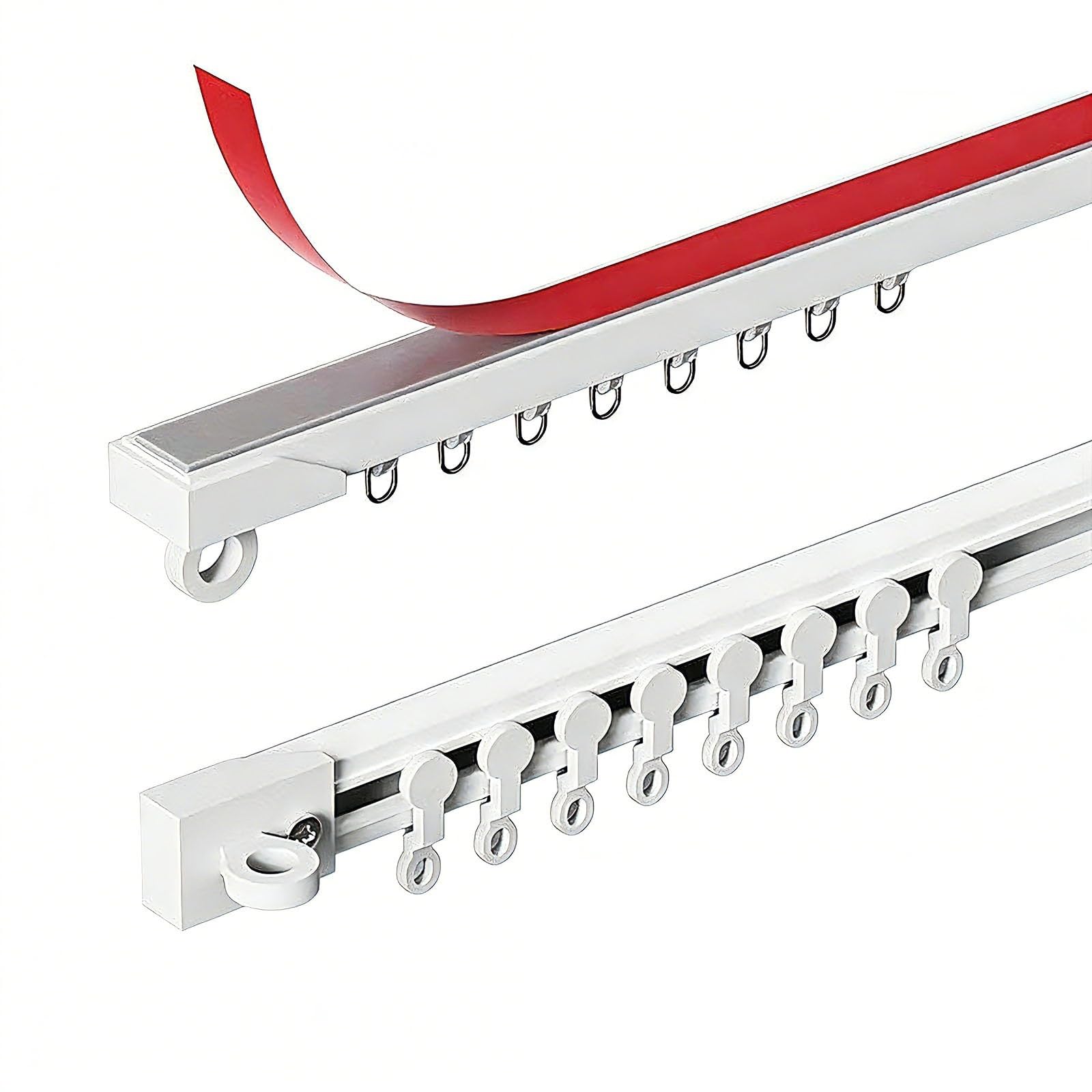 Système de rails de rideaux adhésifs sans perçage, rail coulissant à montage au plafond ou au mur, pour cloisons de séparation de pièce et armoires, installation sans dommages, blanc
