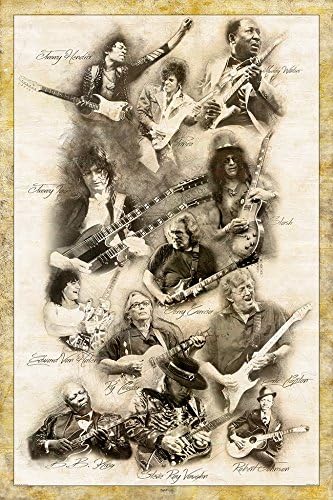 Digital Fusion Prints Guitar Legends (Jimmy Page, Prince, Slash, Eric Clapton, Muddy Waters, Ry Cooder, Eddie Van Halen, Jimmy Hendrix, Robert Johnson.) Retro Poster 12" x 18" (Unframed)