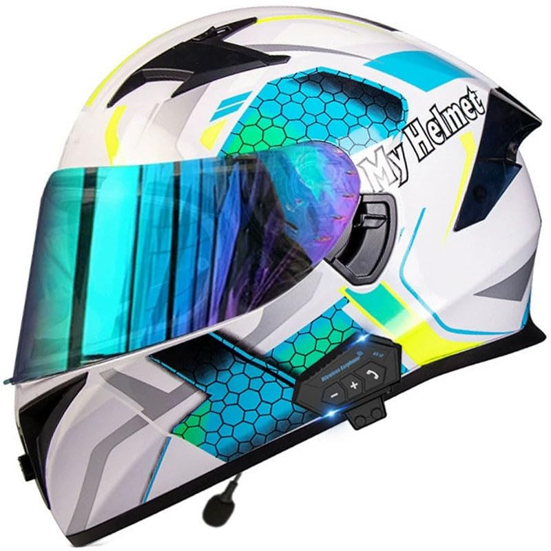 Cascos Integrales Moto Retro para Hombres Y Mujeres Casco de Bluetooth Motocicleta Vintage Aprobado ECEDOT Cascos de Motocross con Doble Visera Casco Integrales Modular 9,XXL=63~64CM
