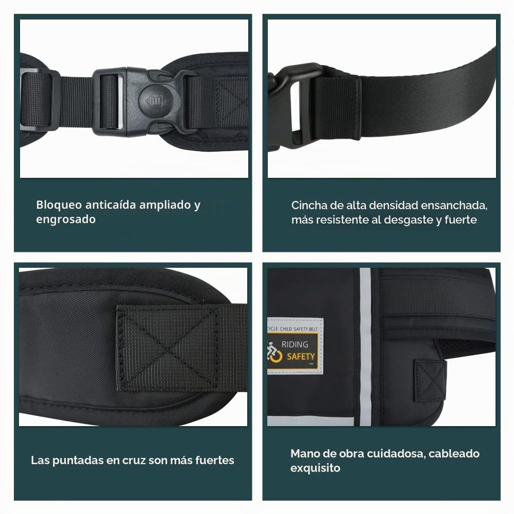 Jolik Upgrade Cinturón Moto Niño, Adjustable Arnes Moto Para Niño with Pocket, Reflective Breathable Material in Black