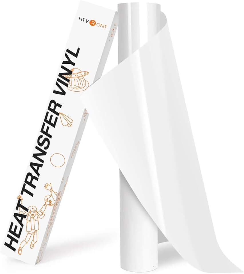 HTVRONT HTV Roll Heat Transfer Vinyl - 12" x 8ft White HTV Vinyl for Shirts, Iron on Vinyl for All Cutting Machine - Easy to Cut &