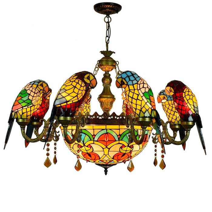 Buy Ceiling Pendant Light Fixture Tiffany Style Coloured 8 Parrot Bird