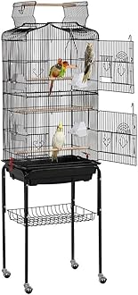 Yaheetech Large Bird Cage Open Play Top Parrot Cage Metal Budgie Cage with Ro...