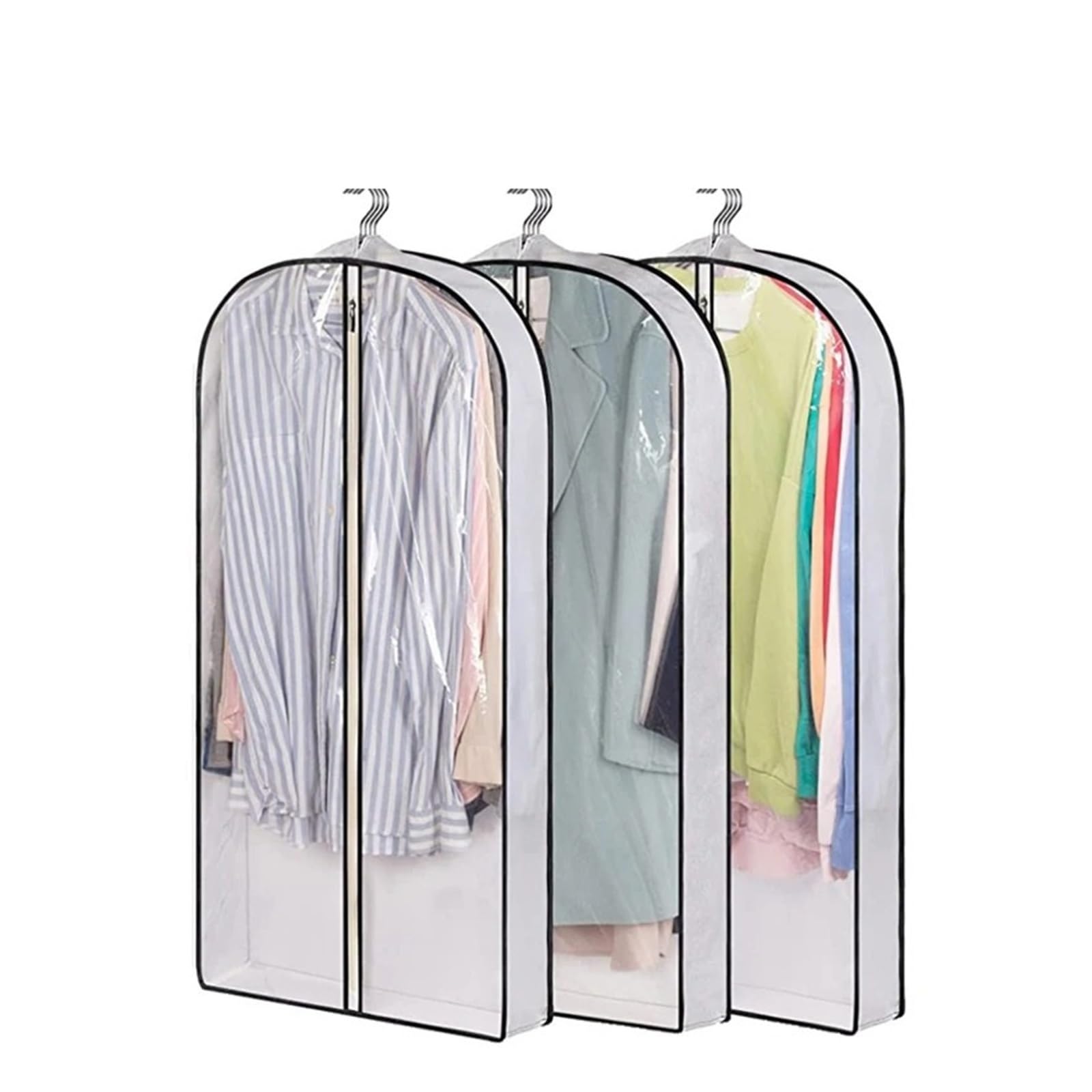 fundas para ropa 1-10PCS Washable Clothing Dust Cover Household Transparent Waterproof Suit Black Edge Clothes Storage Hanging Bag(White-3PCS,60X100CM)