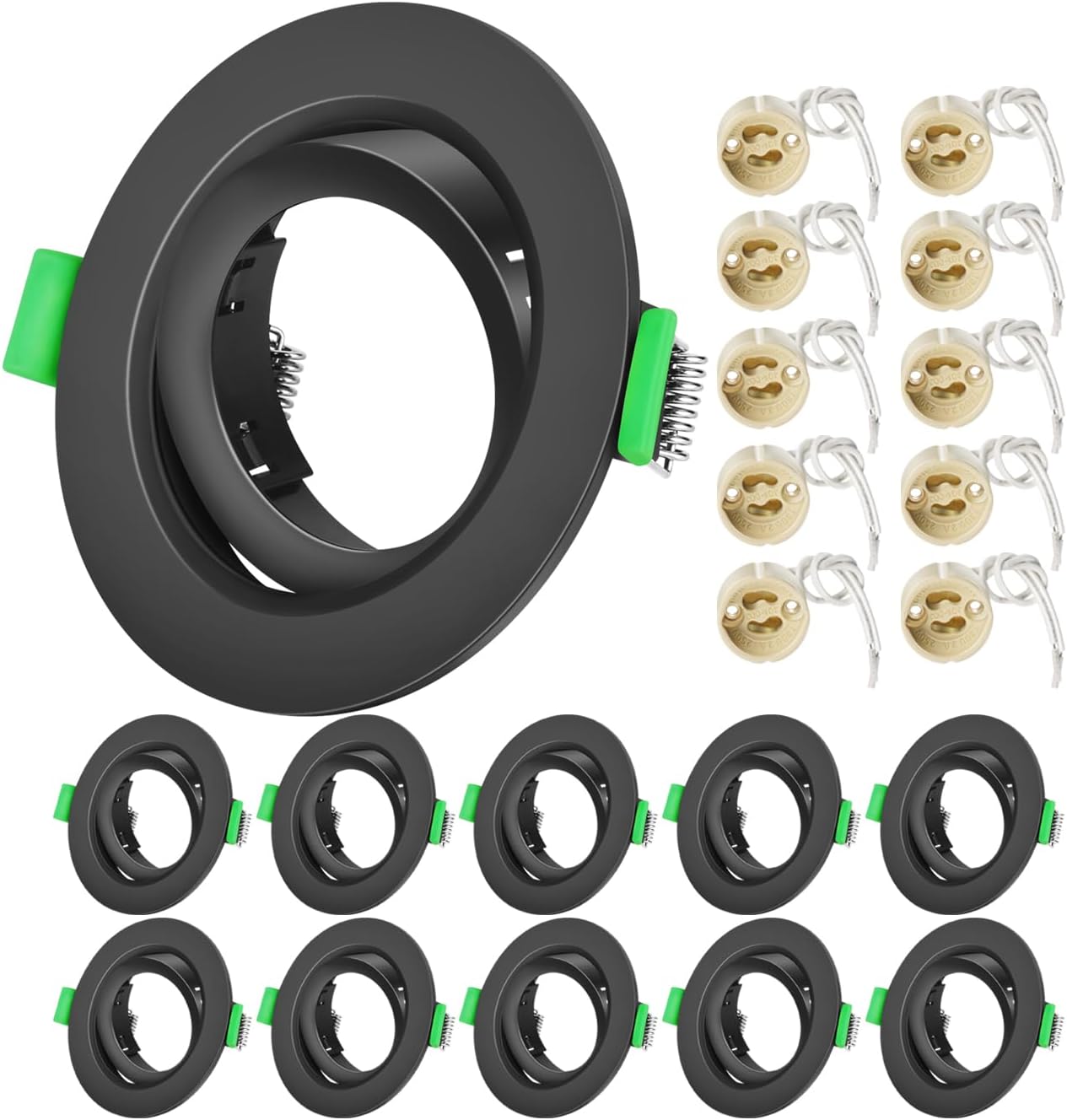 Tofisr GU10 Recessed Spotlight Set, 10 Pieces Black Mounting Frame with Ceramic Socket, Diameter 75 mm Adjustable 35° for LED Lamps