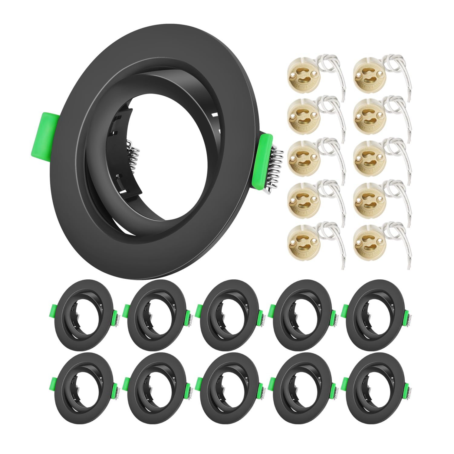 Recessed Ceiling Light Fitting - GU10 Downlights for Ceiling,Round Matt Black Finish Frame Spotlight Mounting Frame,68-80mm Cut-Out,Adjustable Recessed Spotlight Frame with GU10 Lamp Holder,10 Pack [Energy Class E]