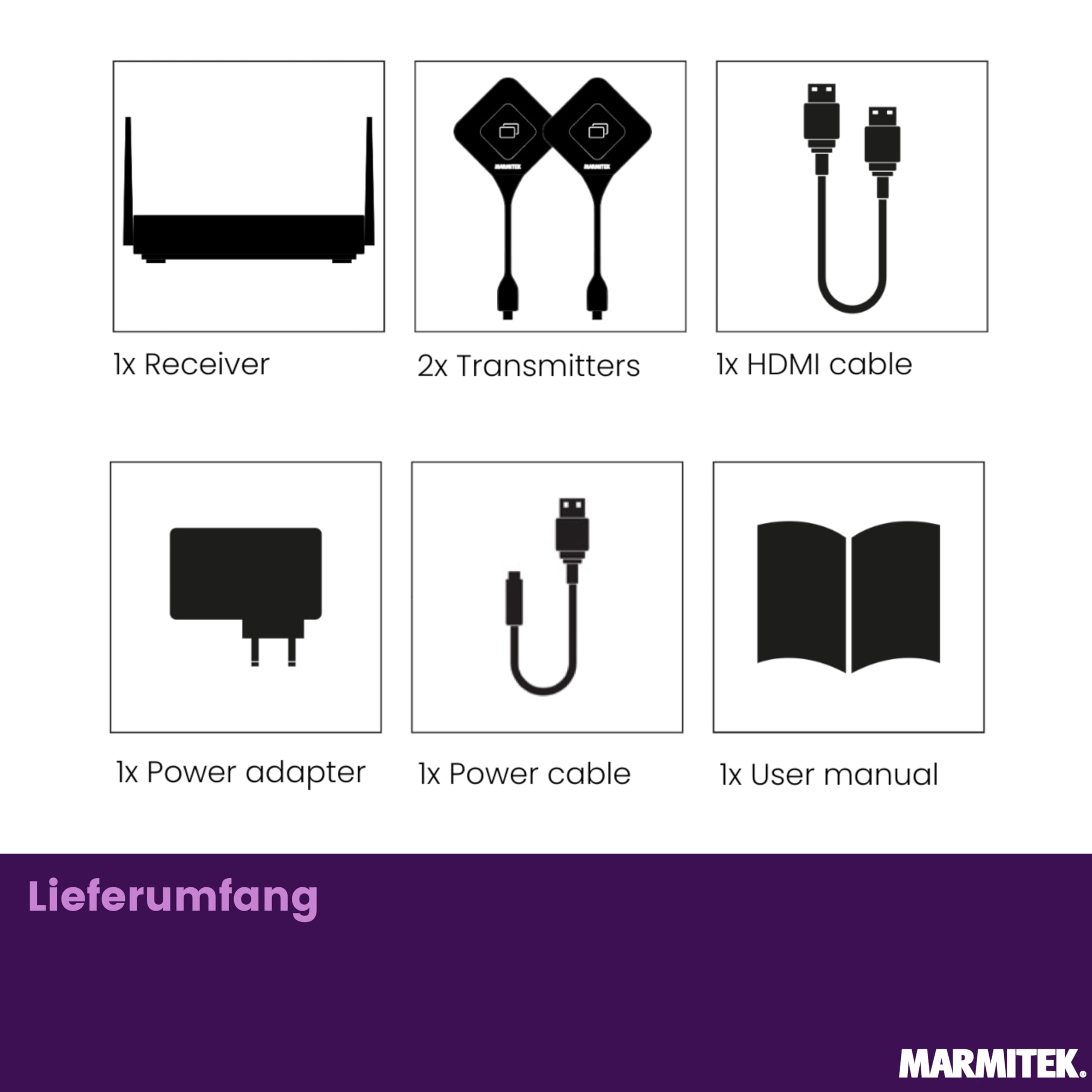 Marmitek Stream 4K Pro KIT 2TX/1RX - Drahtloses 4K Präsentationssystem | BYOD Mirroring ohne Software/WLAN, 2 USB-C Dongles und 4K Receiver, Split Screen, Touchback, PoE, Dual HDMI und Plug & Play