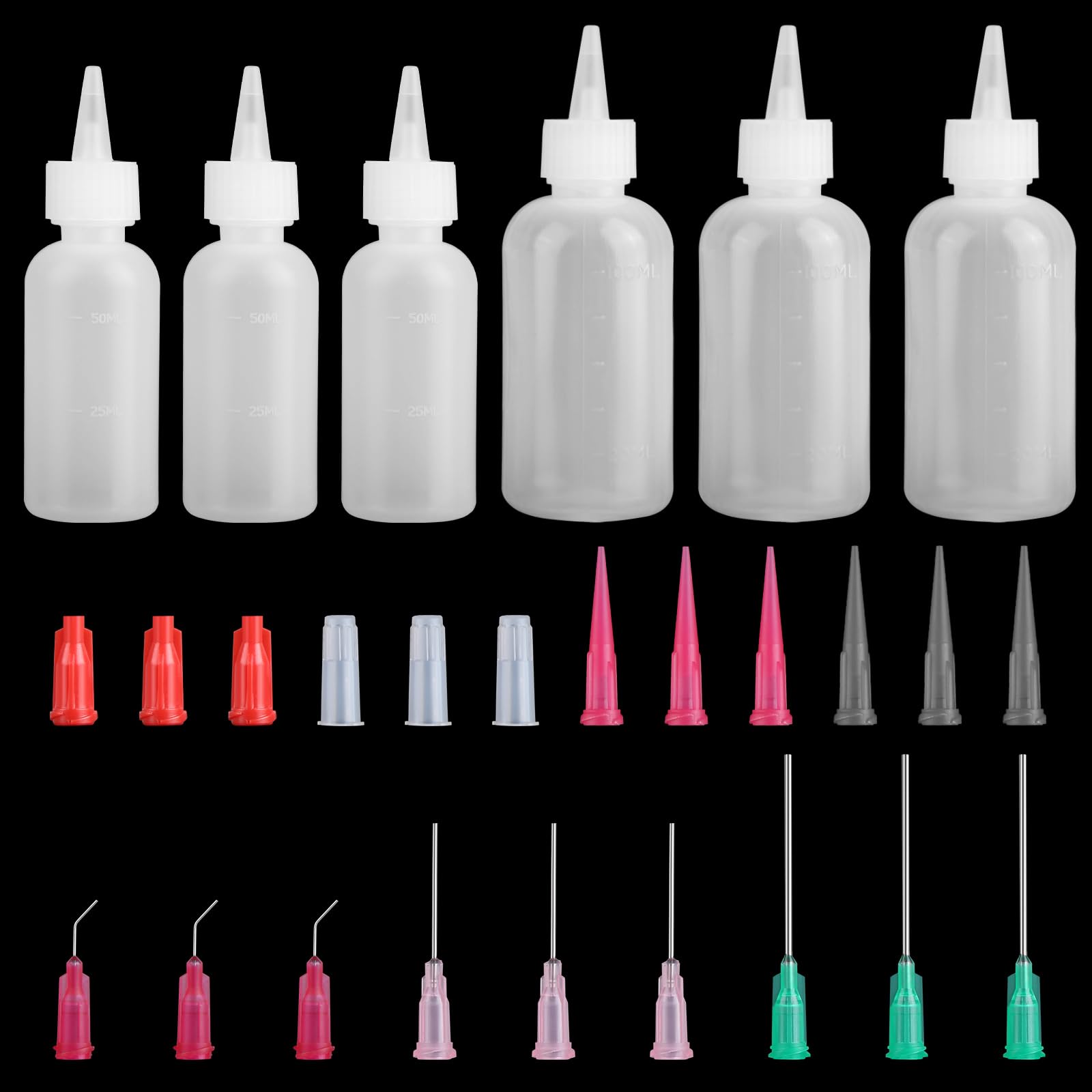 6 Piezas Botellas Aplicadoras de Punta, 50ml/100ml Botellas de Aguja, Frasco Aplicador de Plastico con Punta Fina Para Líquidos, Pegamentos, Tintas, Pinturas Acrílicas