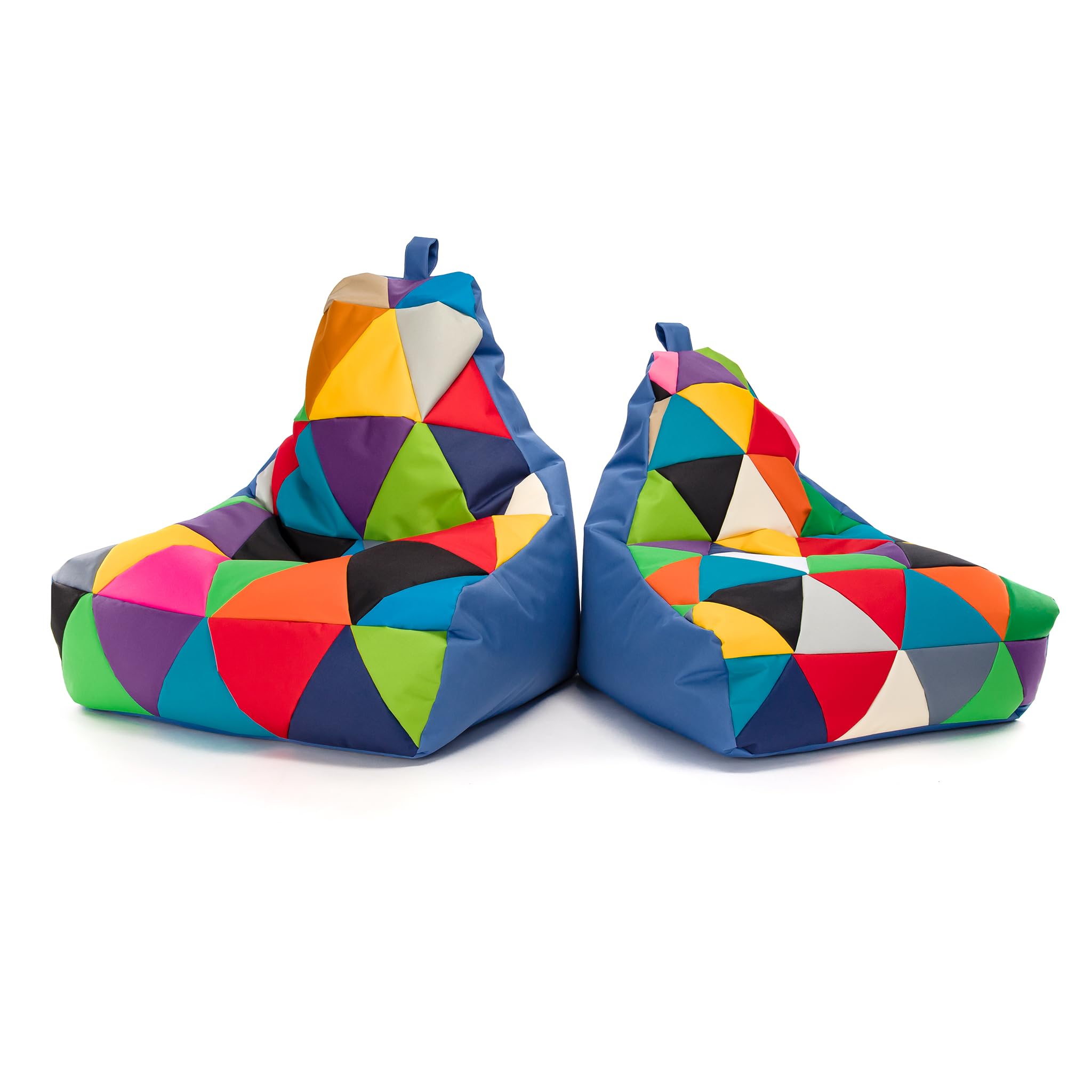 Ecopuf - Pouf Keiko Patchwork Poltrona da Esterno Impermeabile - Pouf Imbottito in Palline di Polistirolo - Relax Soggiorno - M - 100x80x85 cm, Miscela/Blu