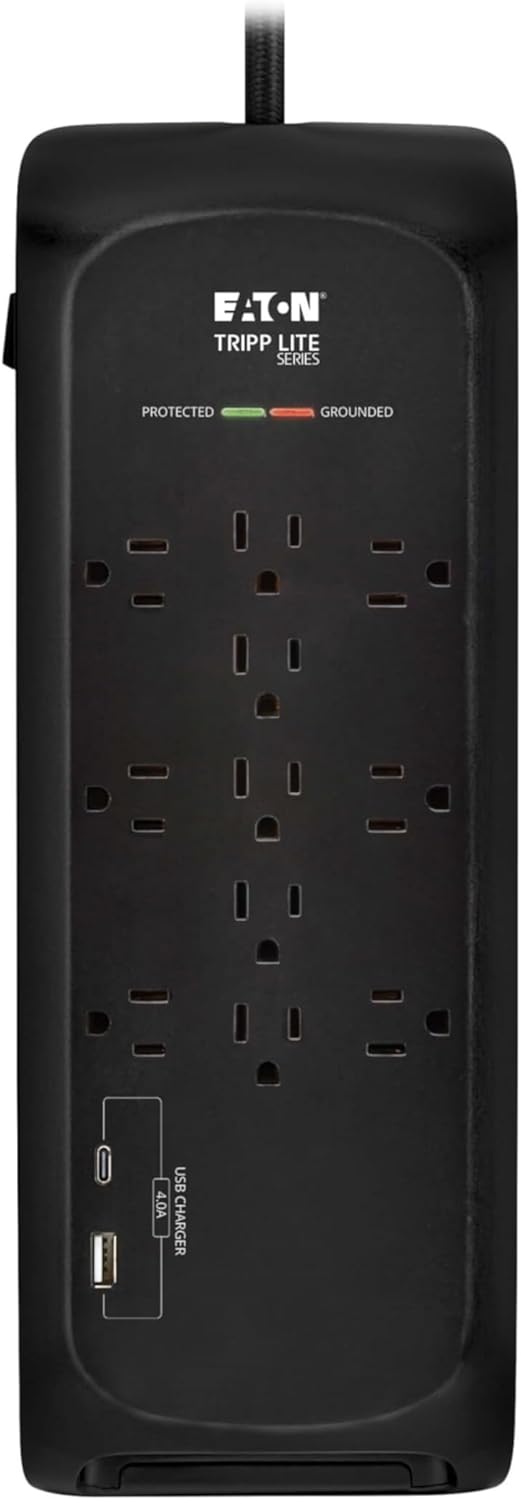 Eaton Tripp Lite Series Surge Protector Power Strip with Flat Plug Braided Extension Cord + 2 USB Charging Ports, 4200 Joules, 8ft Cable, Manufacturer's (TLP118DBUC)