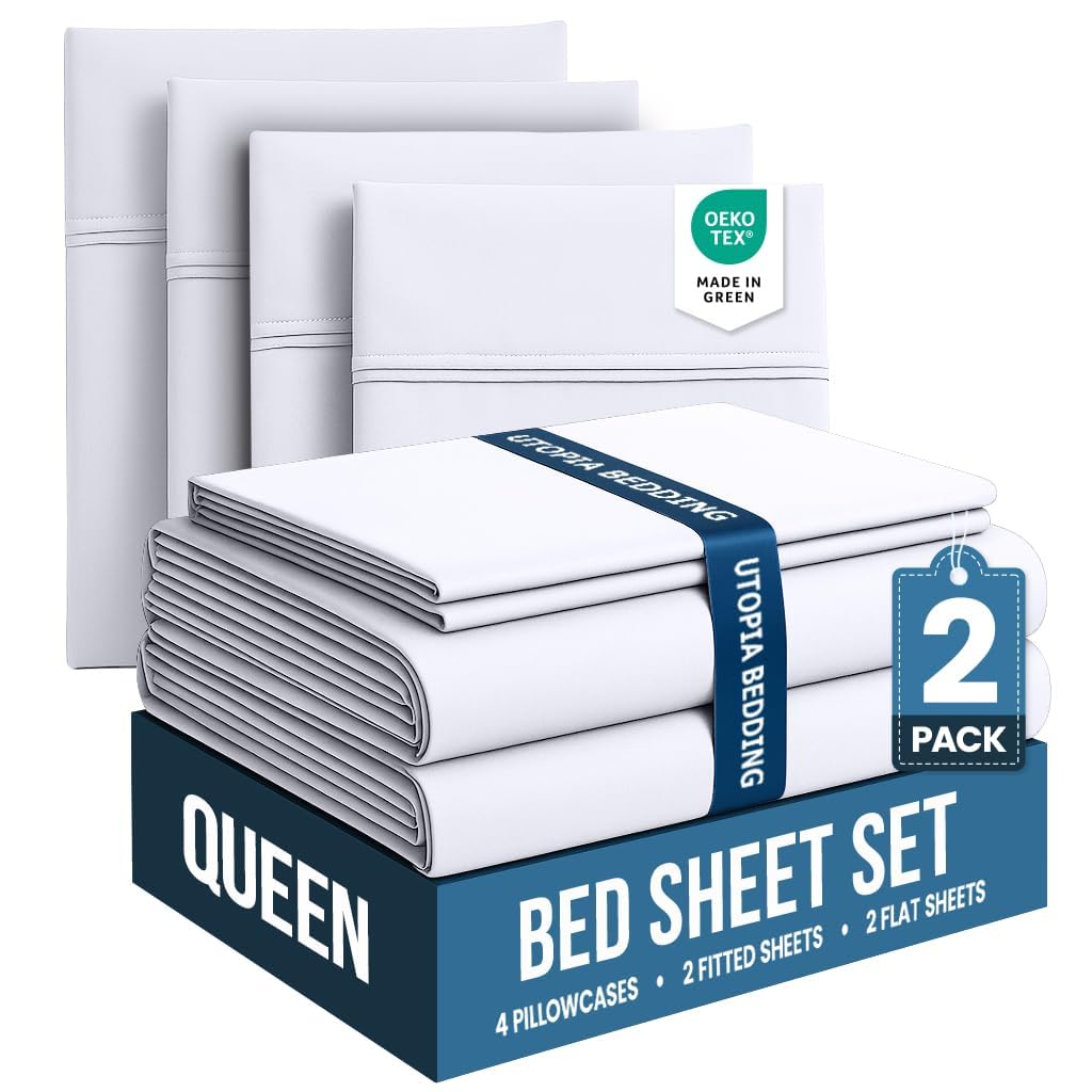 Utopia Bedding Queen Bed Sheets Set - Pack of 2 Sheet Sets - Perfect for Spa, Hotel, & Guest Bedroom - Brushed Microfiber - Shrinkage and Fade Resistant - Easy Care (White) - 1