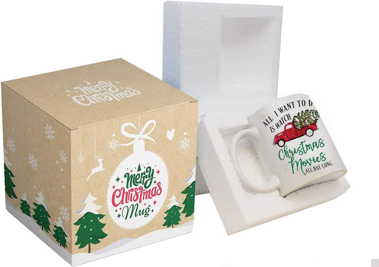 Christmas Coffee Mug, Holiday Coffee Mug ‘’ All l Want to Do Is Watch CHRISTMAS MOVIES All Day Long’’, Funny Christmas Mugs from Daughter, Wife and Son – Christmas Movie Mug, 11oz