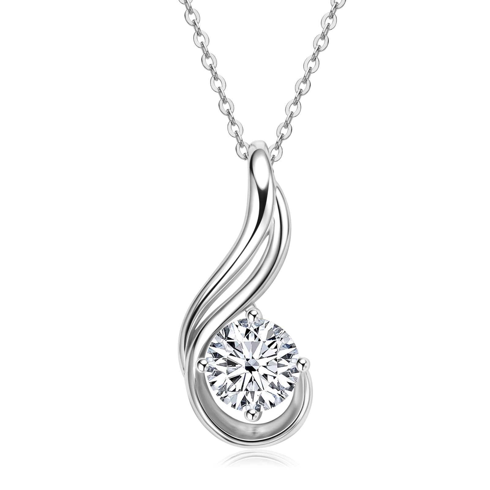 DYUNQDYUNQ 1-2CT Moissanite Necklace for Women, Solitaire Lab Created Diamond Pendant, 18K White Gold Plated D Color Round Cut 925 Sterling Silver Necklace, GRA Certified