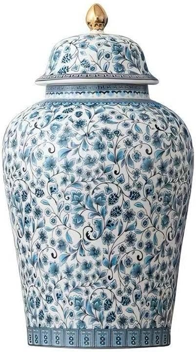 Blue Flowers Urn Adult Ashes - 11.6 inches 200 lb Ceramics Decorative Memorial Large Urn, Capacity 200 Cubic inches Funeral Keepsake Big urn for/Humans/Female/Pet
