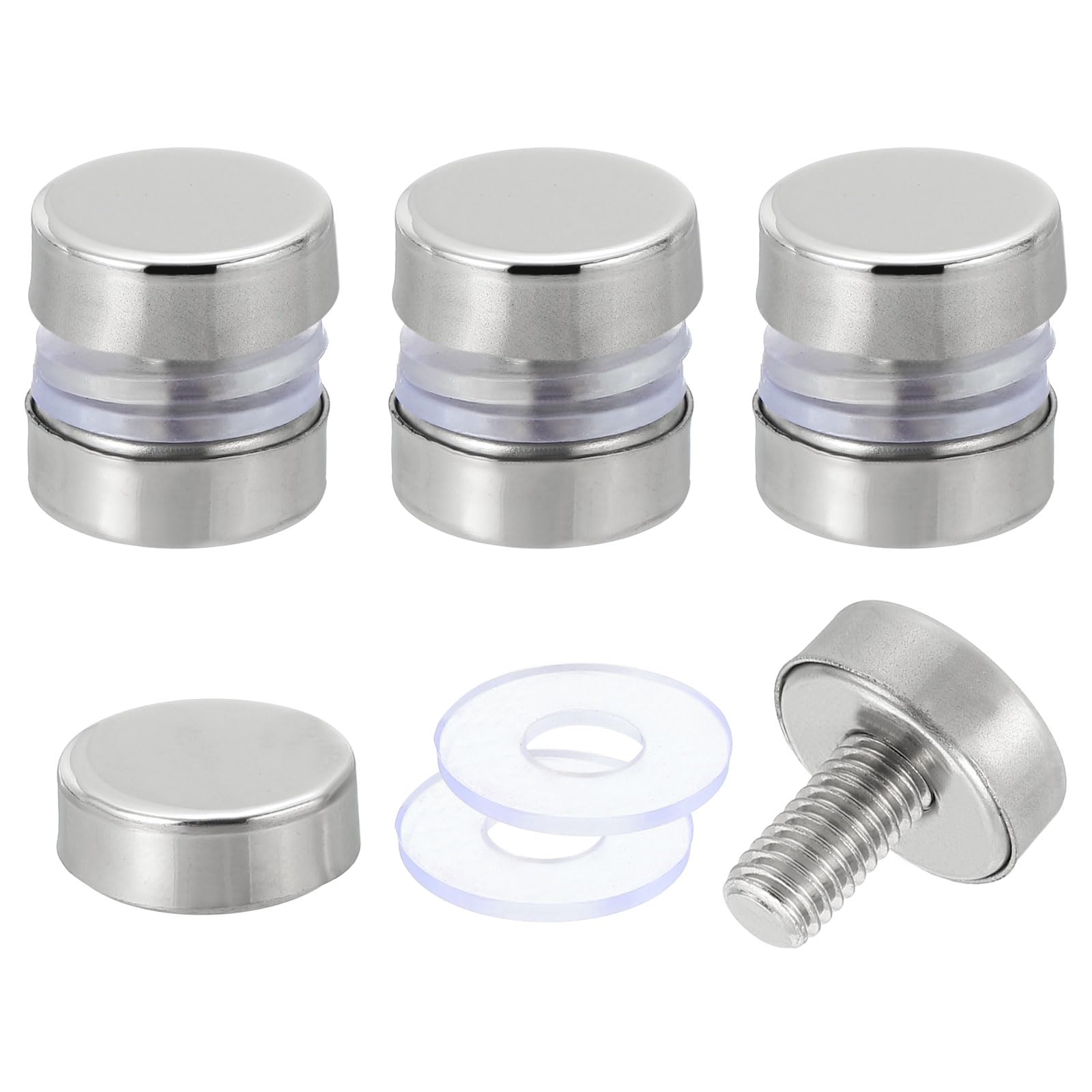 sourcing map 4 Pcs Sign Standoff Screws, 0.7"x0.7" Stainless Steel Standoff Nail Advertising Glass Nail for Acrylic Frame Advertising Board Connect and Fix, Glossy Silver