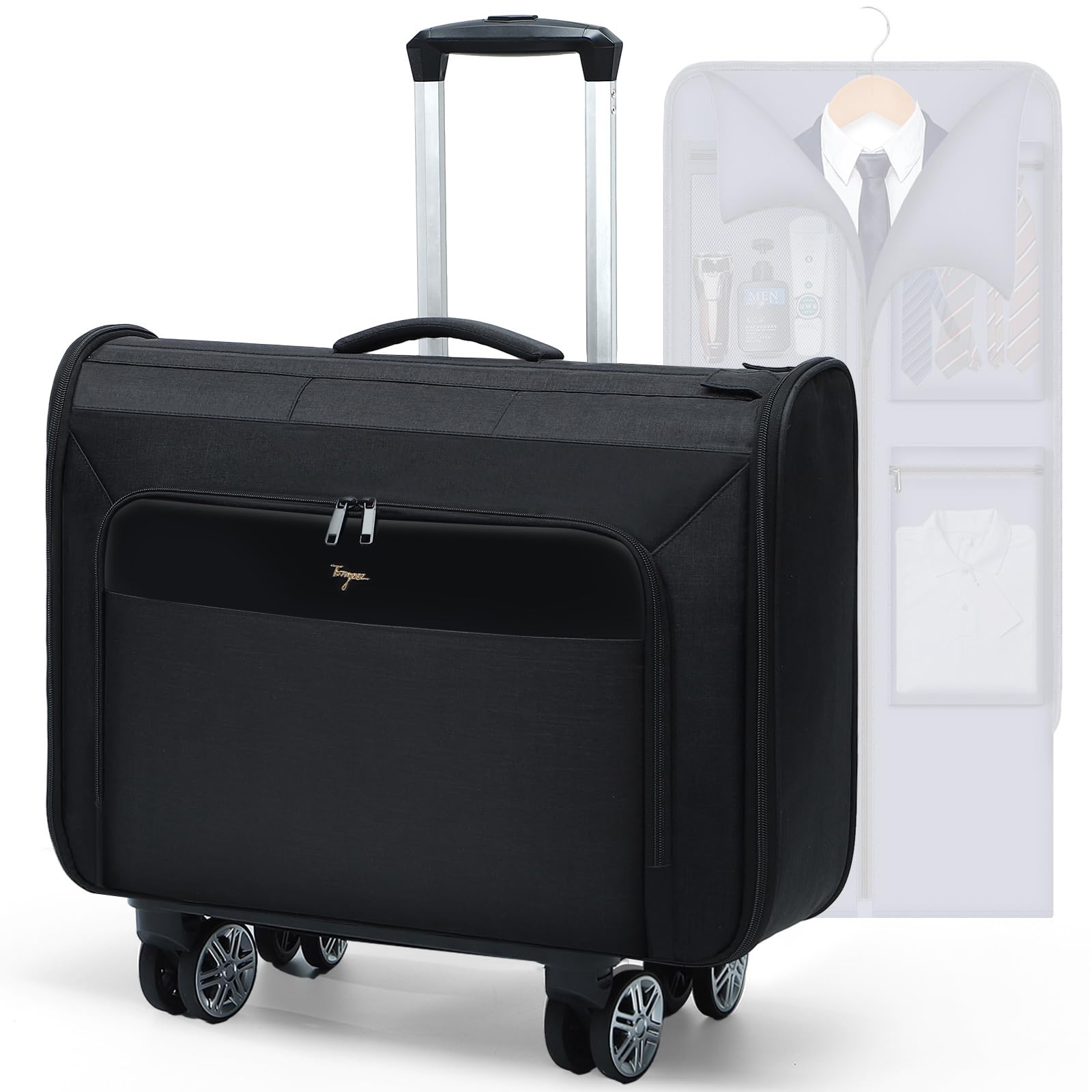 TonyeeeSoftside Rolling Garment Bags, Large Rolling Duffle Garment Bag with Wheels, 3 in 1 Carry On Garment Suit Luggage Bag for Women Men，Business Travel Weekender, Black
