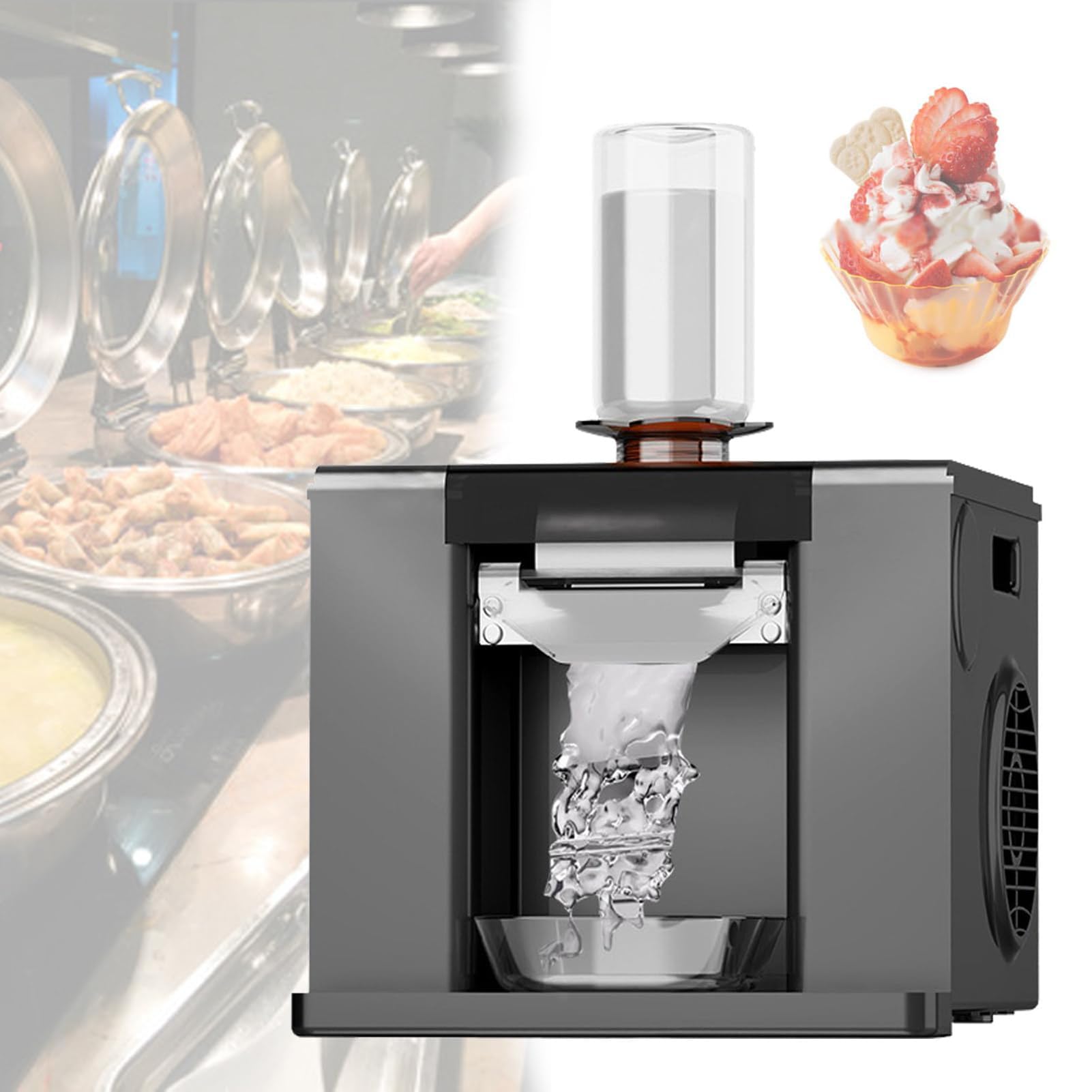 BOOZXCV Automatic Ice Shaver Machine, Electric Snow Cone Maker, Crushed Ice Crusher for Food Trucks, Restaurants, Milk Tea Shops, and Home Use (Black)
