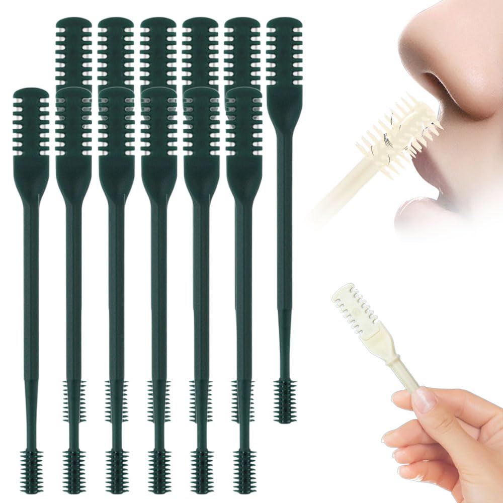 2025 Upgraded 2-in-1 Manual Nose Hair Trimmer for Men and Women, 360 Rotating Dual-Sided Blade Trimmer for Home and Travel (Dark Green, 12 Pcs)