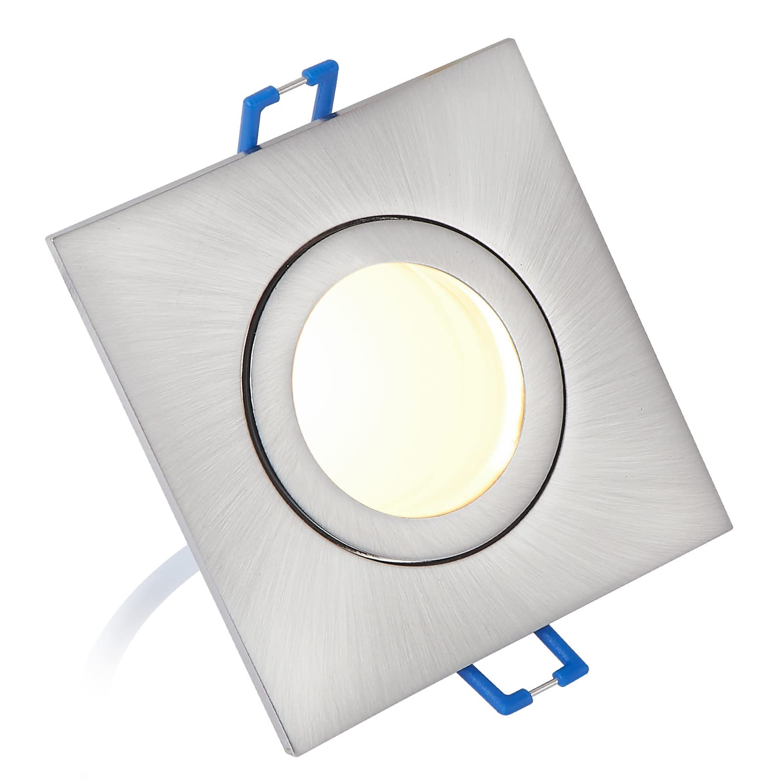 HCFEI Juego de 6 focos LED empotrables de 5 W, intensidad regulable, plano, cuadrado, IP44, para baño, 230 V, foco exterior, blanco cálido, 3000 K