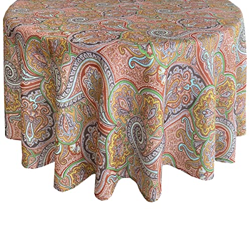 Waverly Paddock Paisley Fabric Tablecloth - Opulent Earth Tone Swirling Paisley Stain And Wrinkle Resistant Tablecloth, 60” X 84” Oval #TOP16
