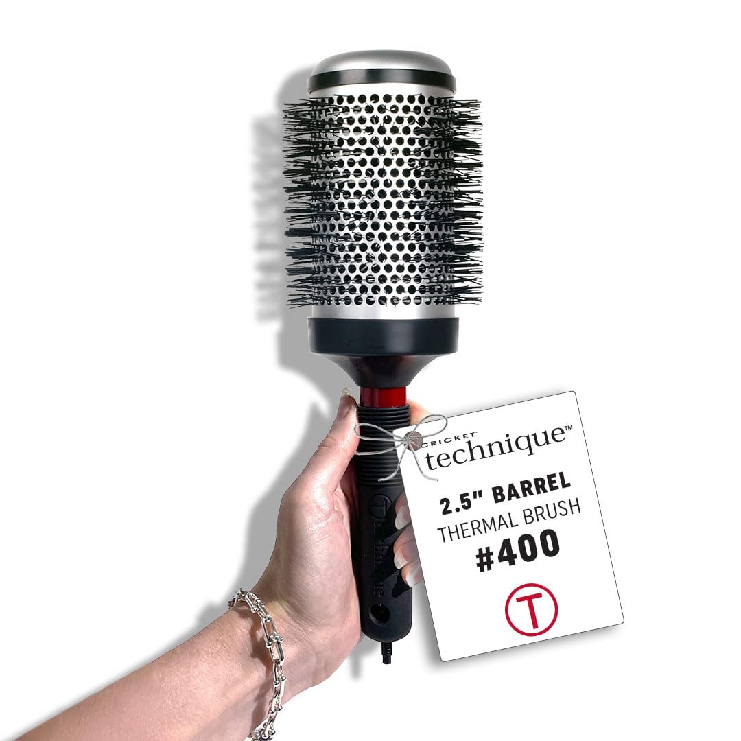 Cricket Technique Thermal Hair Brush #400 2.5” for Curling, and Styling – Heat-Retaining Barrel with Anti-Static Tourmaline Bristles, Round Thermal