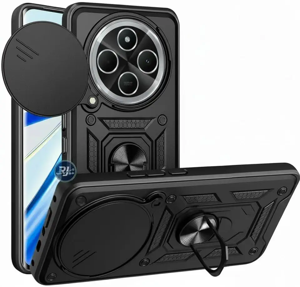 Capa Capinha Armadura para Xiaomi Redmi 14C / Poco C75 Anti-Impacto com Proteção de Câmera e Suporte Ring Holder – Reforçada Premium (PRETO)