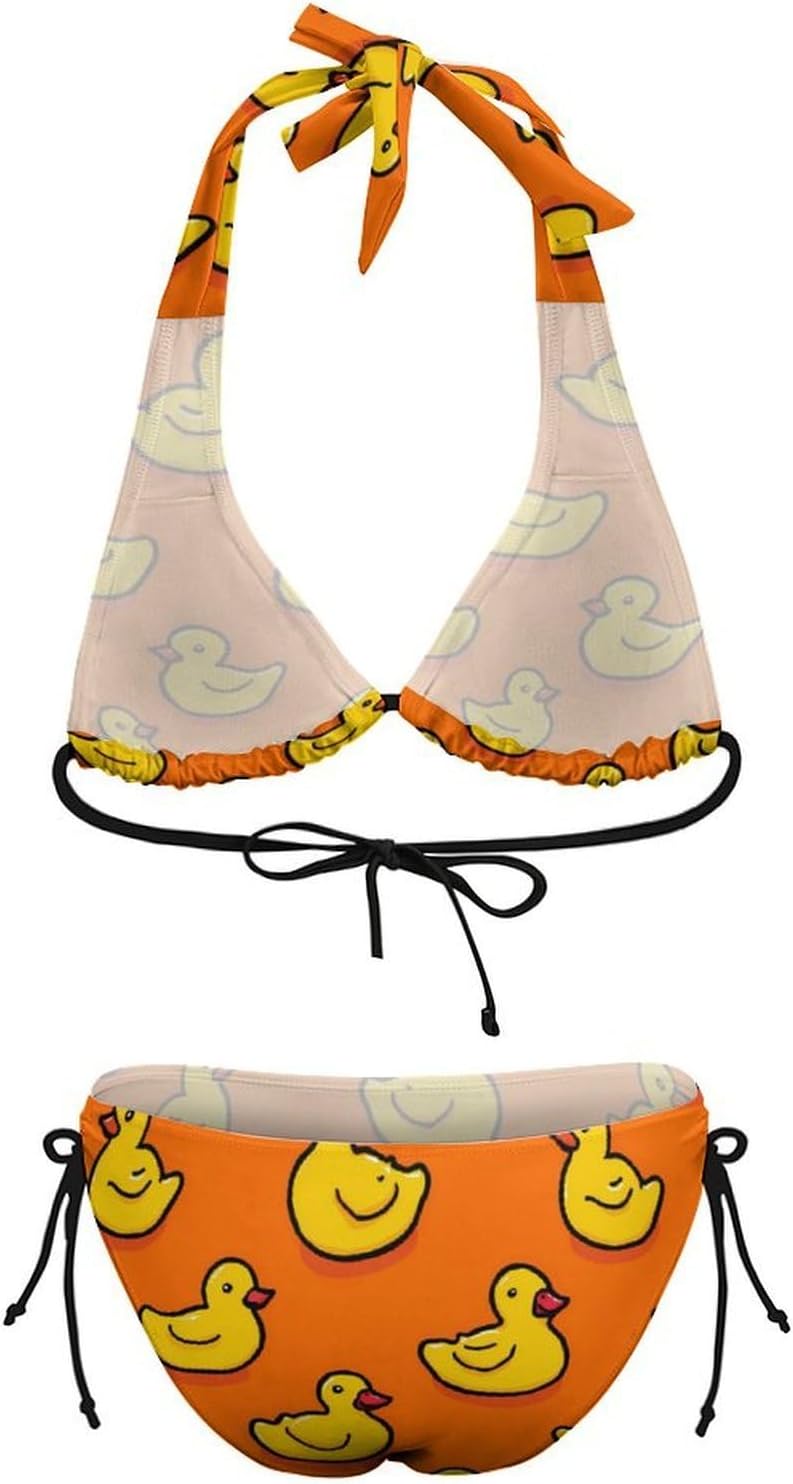 Cute Rubber Duck Pattern Novelty Women's 2 Piece String Bikini Set Swimsuits Bathing Suit Swimwear