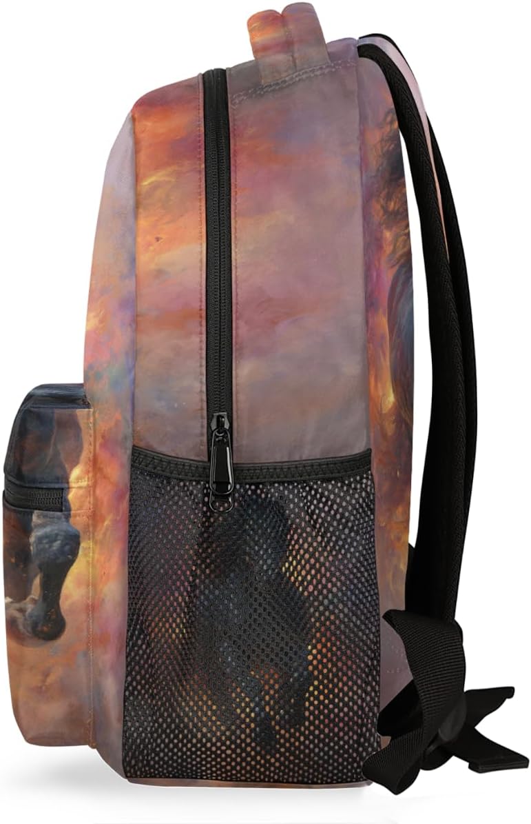Pardick Kids Backpack for Girls Boys Flame Animals Horse Lightweight School Backpack for Kids Girls Boys Bookbags Elementary Toddler School Bags 14 inch Laptop Backpacks Casual Daypack,A-22