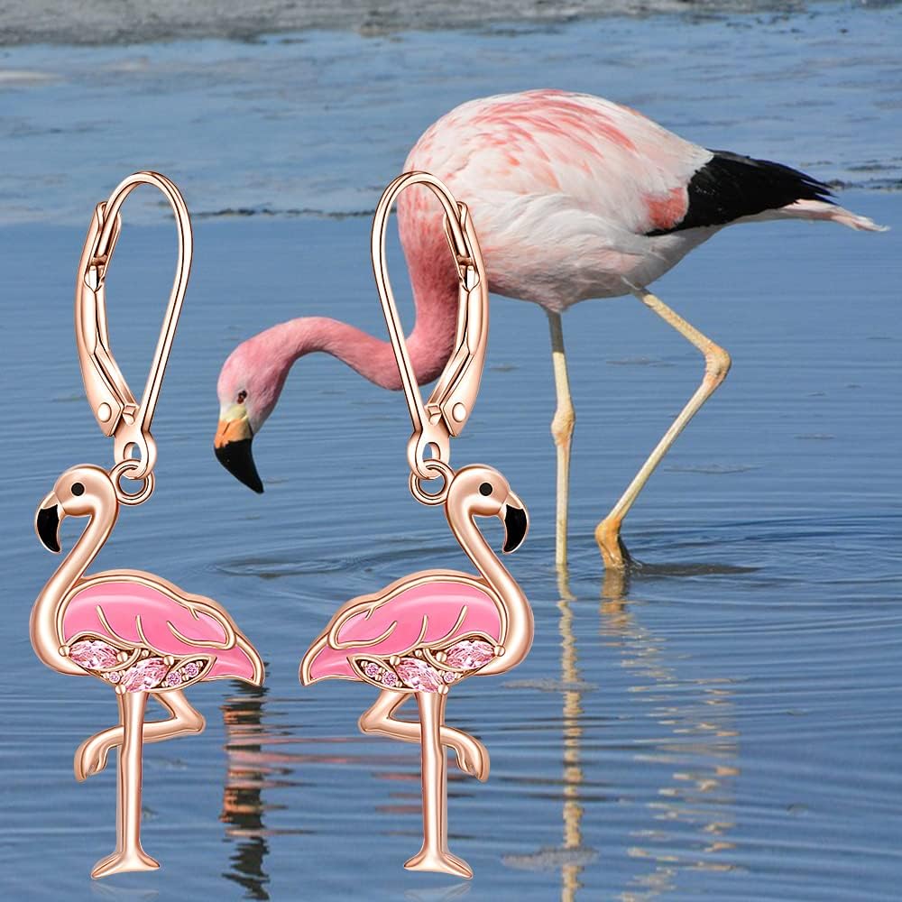 Flamingo Earrings for Women Sterling Silver Bird Pink Flamingo Dangle Earrings Jewelry Valentine Christmas Birthday Mothers Day Gift
