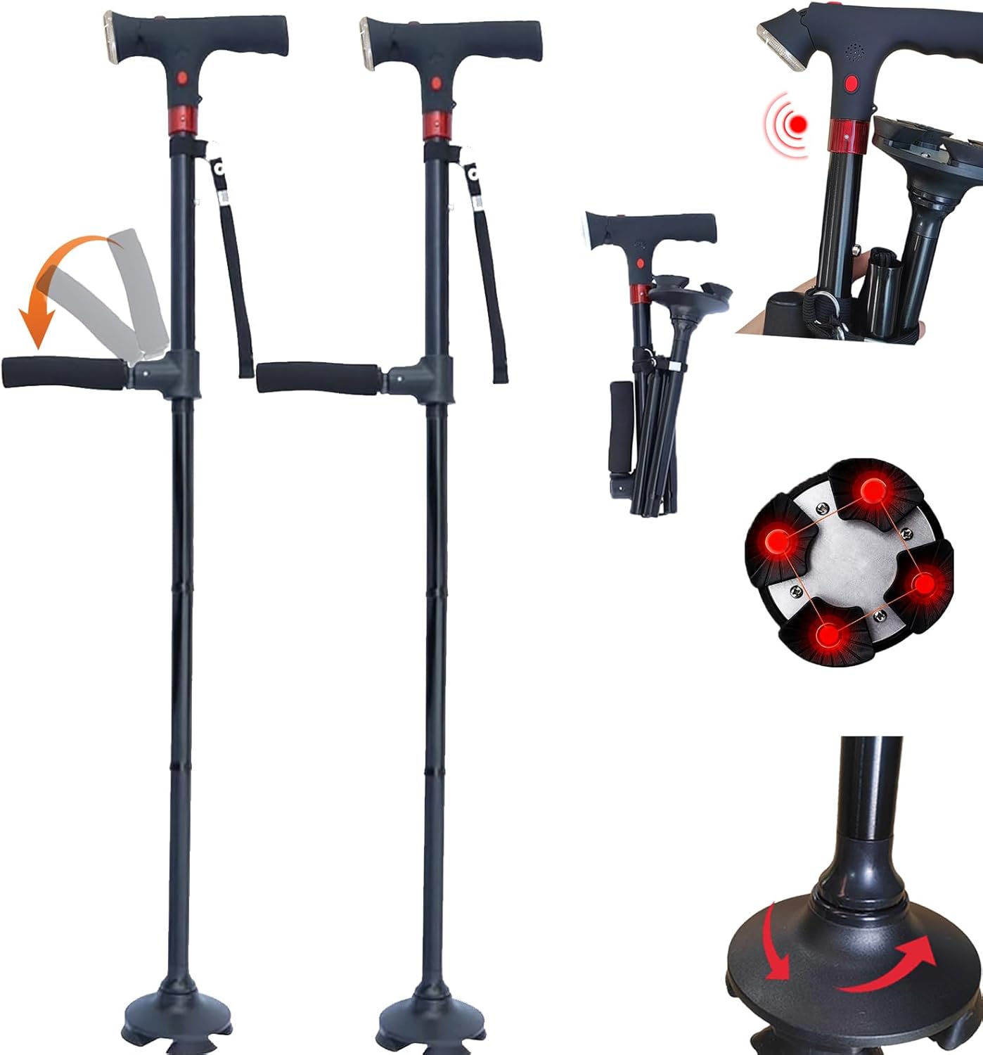 2026 New Smart Walking Cane for Men Women, 3-in-1 Upgrade Smart Walking Canes with Light and Alarm, Foldable Dual Handles, Adjustable Canes for Elderly,Seniors Veterans & Parents
