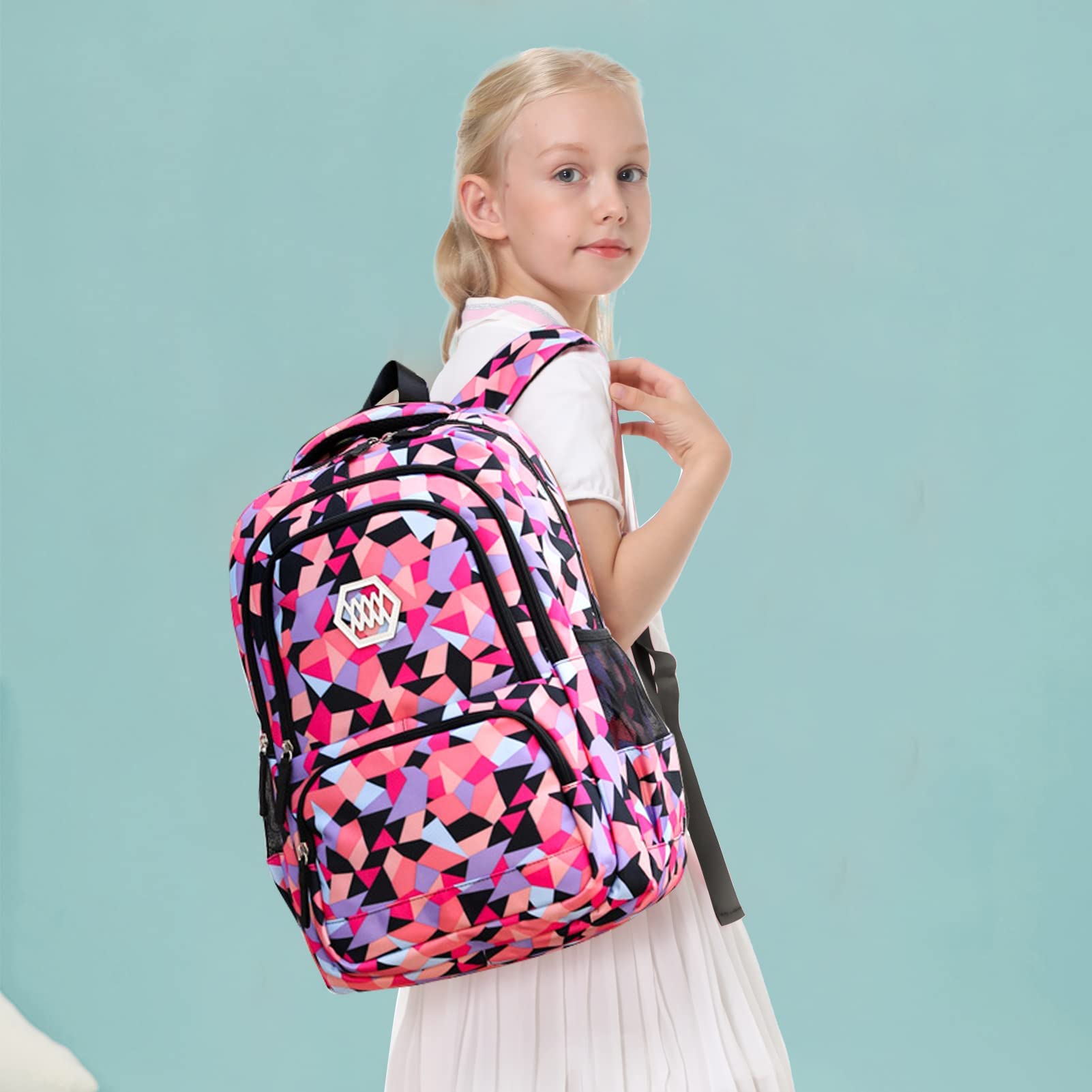 IvyH Sac à Dos Scolaire Set Fille 3 en 1 Cartable en Imperméable avec Sac à Crayons pour Enfant Adolescent Idéal pour l'École/Les Loisirs/Le Voyage/la randonnée