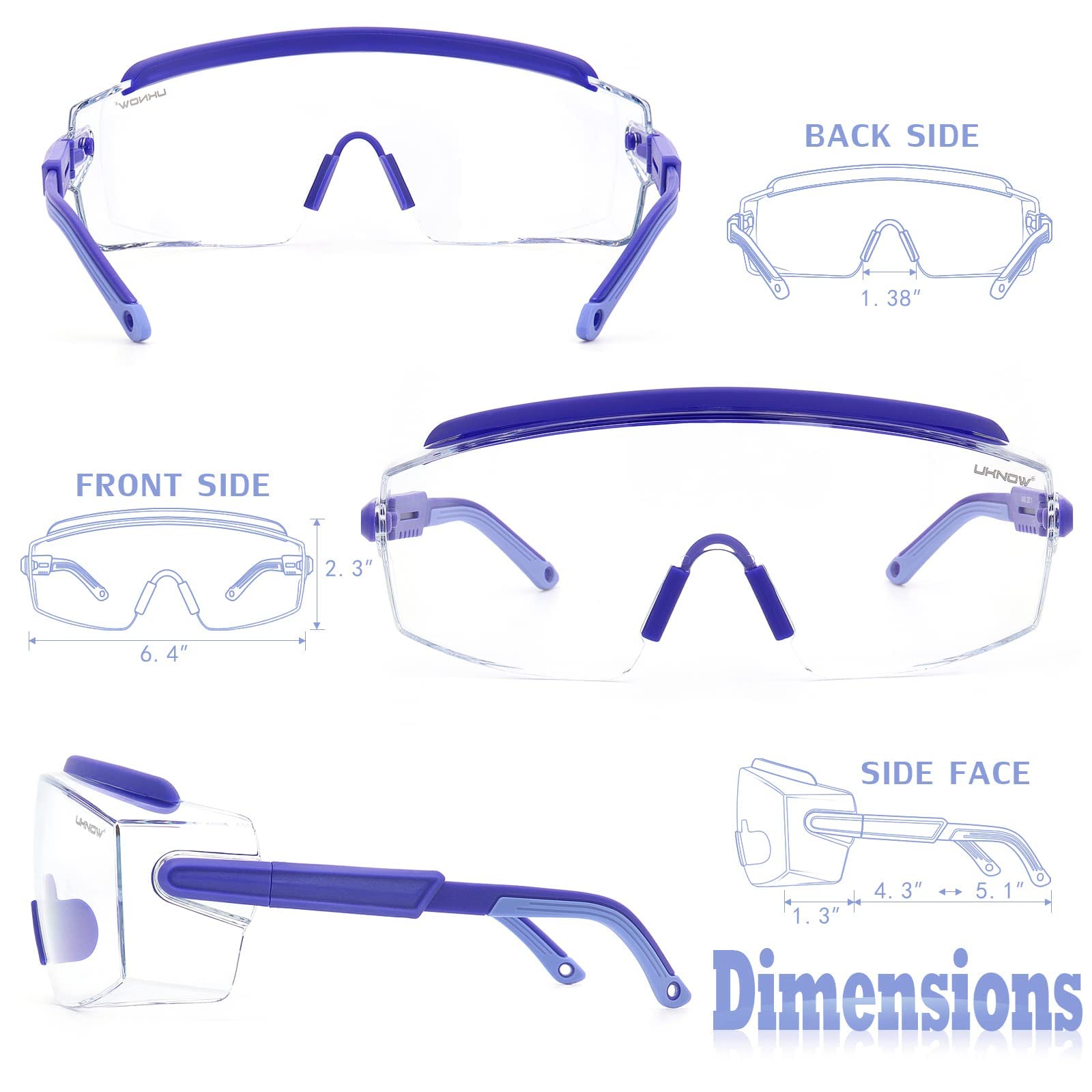 UKNOW Gafas de seguridad sobre gafas, gafas de seguridad antivaho, protección ocular envolvente, gafas protectoras ANSI Z87.1