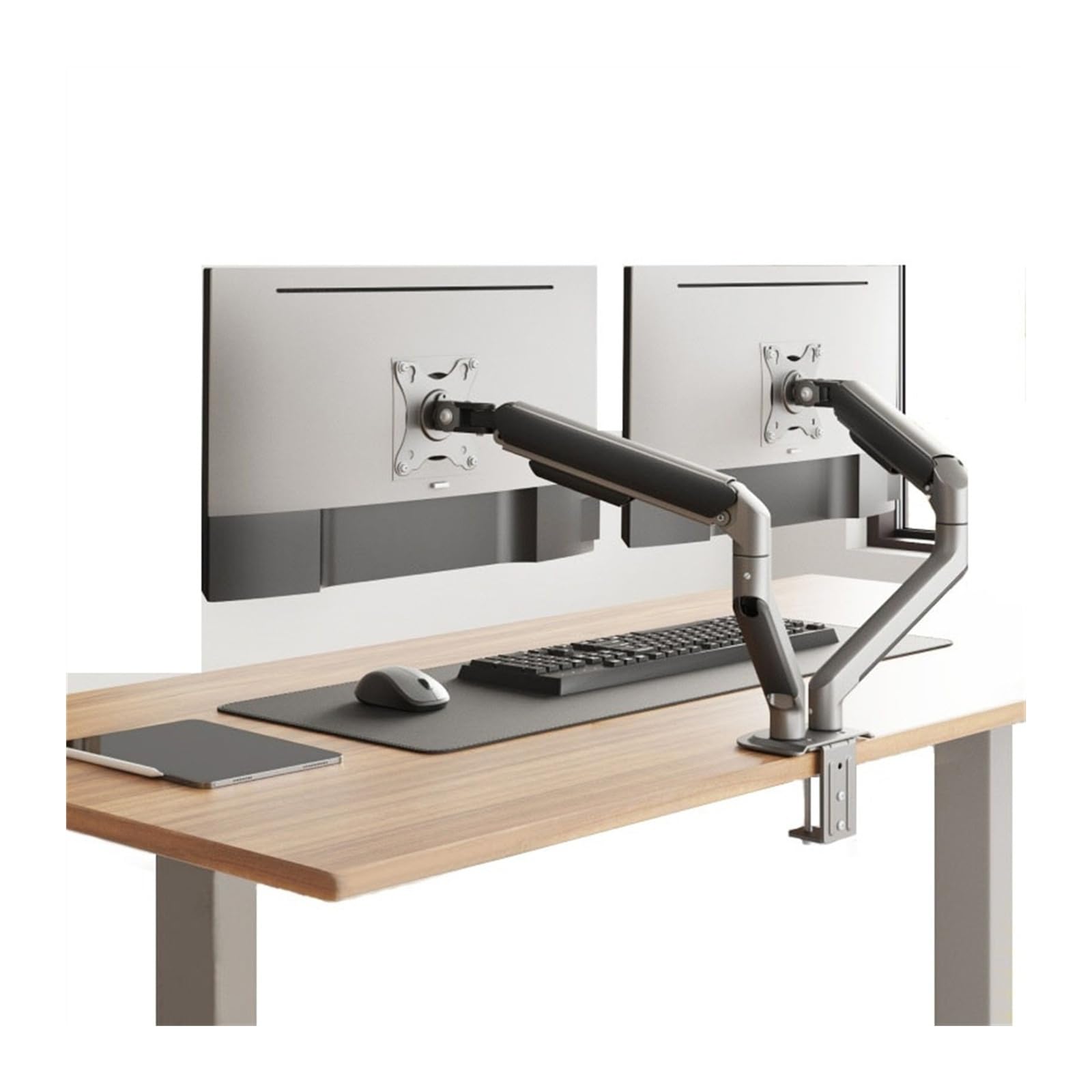 YNBSHGAA Dual Monitor Stand for 17-32" Screens, Dual Monitor Mount with VESA 75/100mm, Height Adjustable Monitor Desk Mount, Each Arm Hold up to 19.8lbs