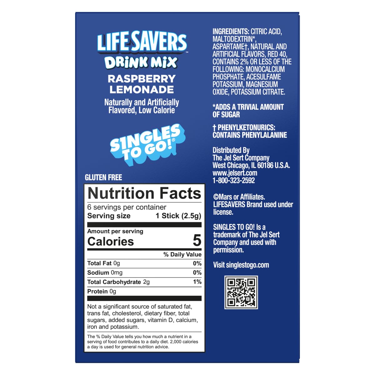 Life Savers Raspberry Lemonade Drink Mix - Pack of 6-6 Sticks Per Box - 36 Total Servings - 2 Flavors in 1 - Powdered Drink Mix image 2