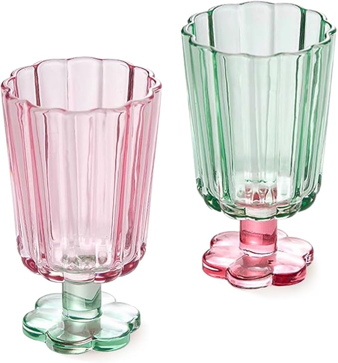 Amazon.com: TUCHACA Tall Ripple Drinking Glasses Set of 2 (Pink & Green ...