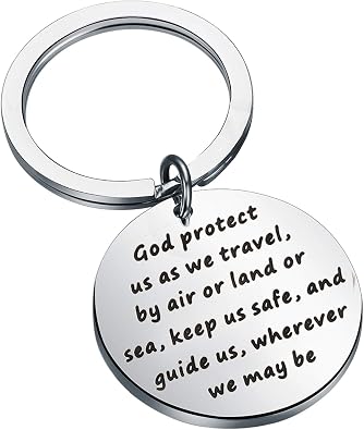 BEKECH Travelers Prayer Travel Protection Key Ring Travel Gifts God Protect Us As We Travel Safe Travels Keychain