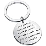 BEKECH Traveler's Prayer Travel Protection Key Ring Travel Gifts God Protect Us As We Travel Safe Travels Keychain