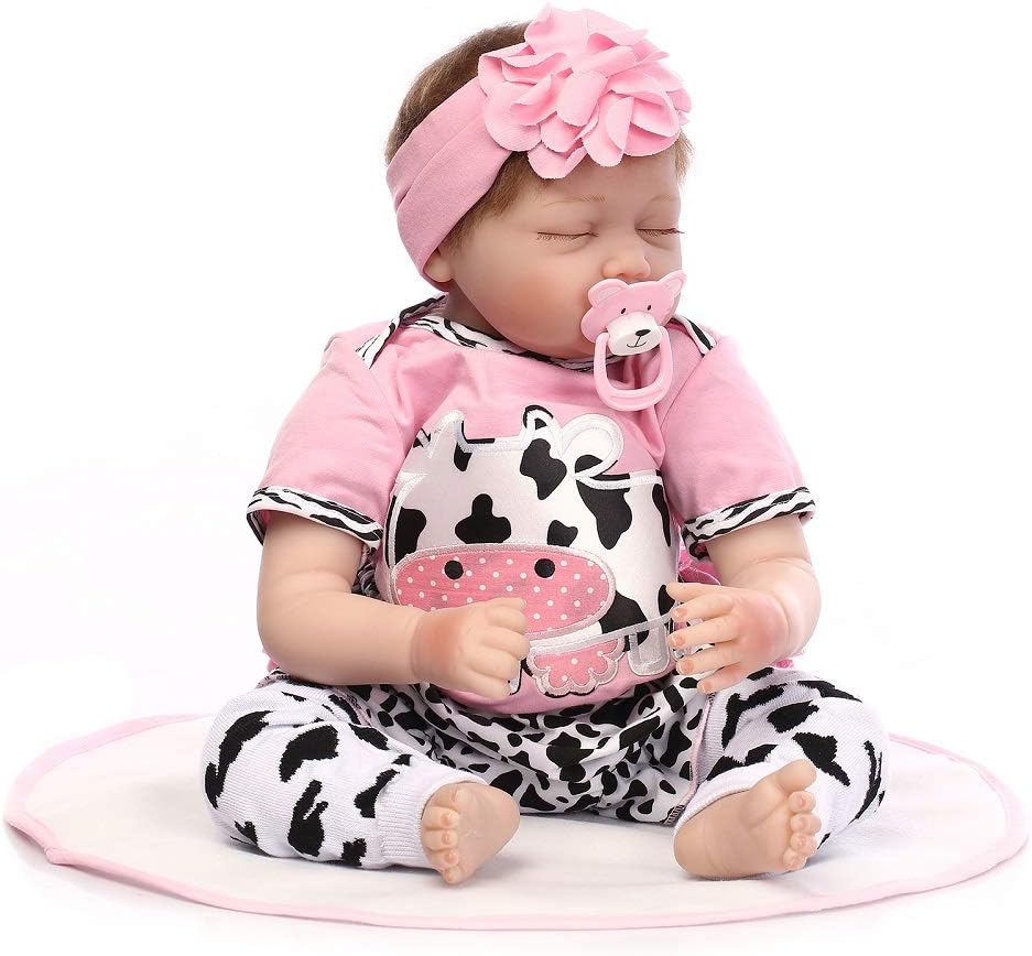 Pinky Reborn Soft Vinyl Silicone 22 Inch 55cm Sleeping Real Look Lifelike Reborn Baby Doll Realistic Newborn Baby Dolls Girl Toy Magnet Pacifier Xmas Gift