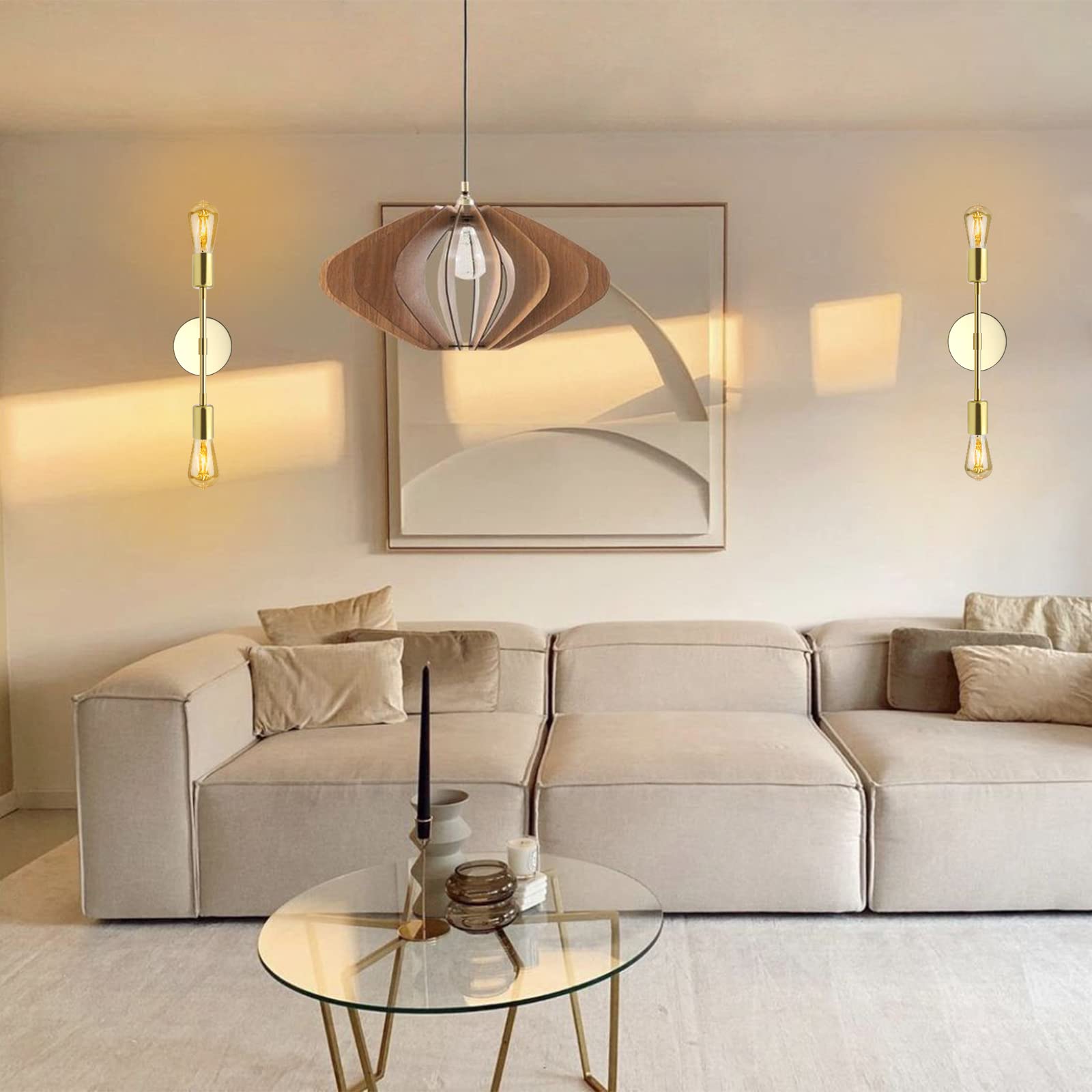 Applique Murale en Métal 2-Lumières Luminaires Intérieure pour Salon Chambre à Coucher Salle de Bains Or