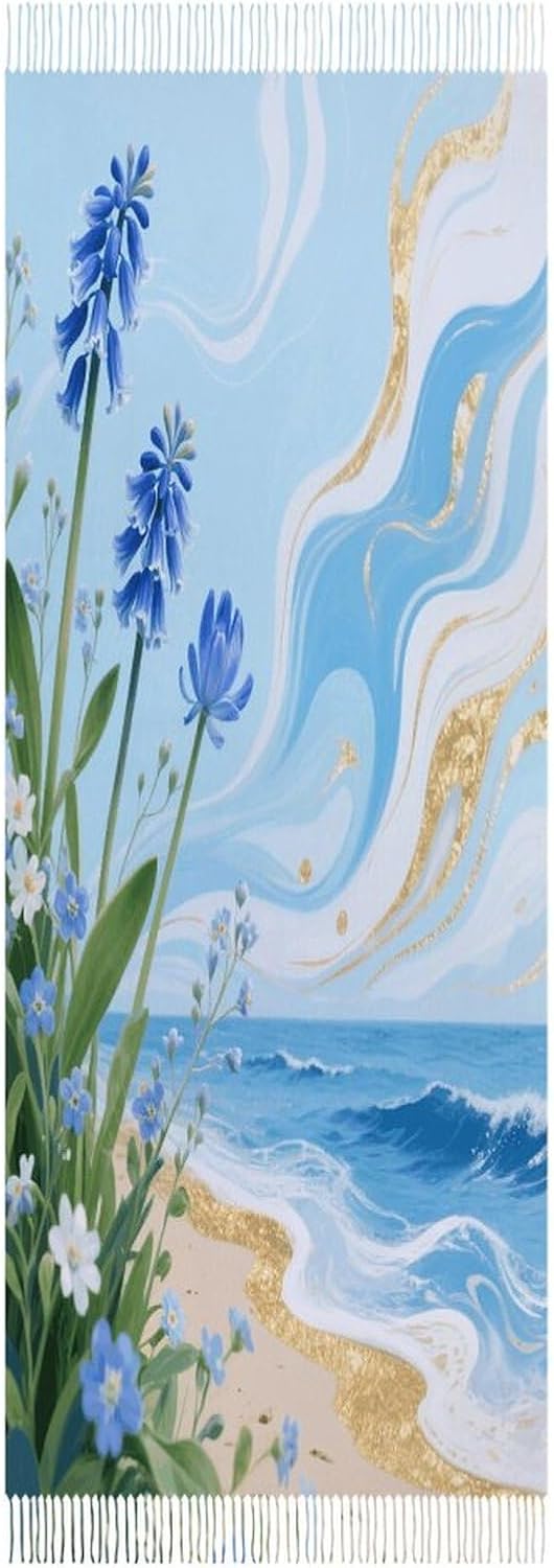 Hawaii Floral Blue Scarf for Women Men Classic Fashion Blanket Scarves Soft Cashmere Feel Scarf Cold Weather Warm Long Shawl Winter Large Scarves Classic Blanket Scarfs Thick