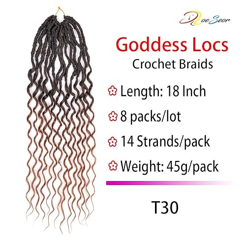 Miniatura 3 de DoeSeor Cabello de ganchillo Goddess Locs de 18 pulgadas, 8 paquetes de extensiones de cabello sintético suave con rizos profundos para mujeres