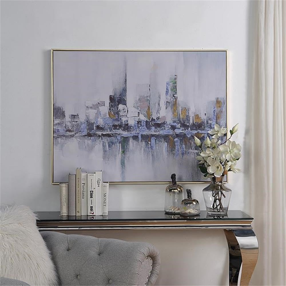 Carolina Classic Cityscape Abstract Wall Art 24 x 32 with Gold Frame in Teal