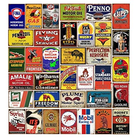 35 Pieces Reproduced Vintage Tin Signs, Gas Oil Retro Advert Antique Metal Signs for Garage Man Cave Bar Kitchen, Nostalgic Car Decor.8x12 Inch (35pcs gas oil 2) Cover
