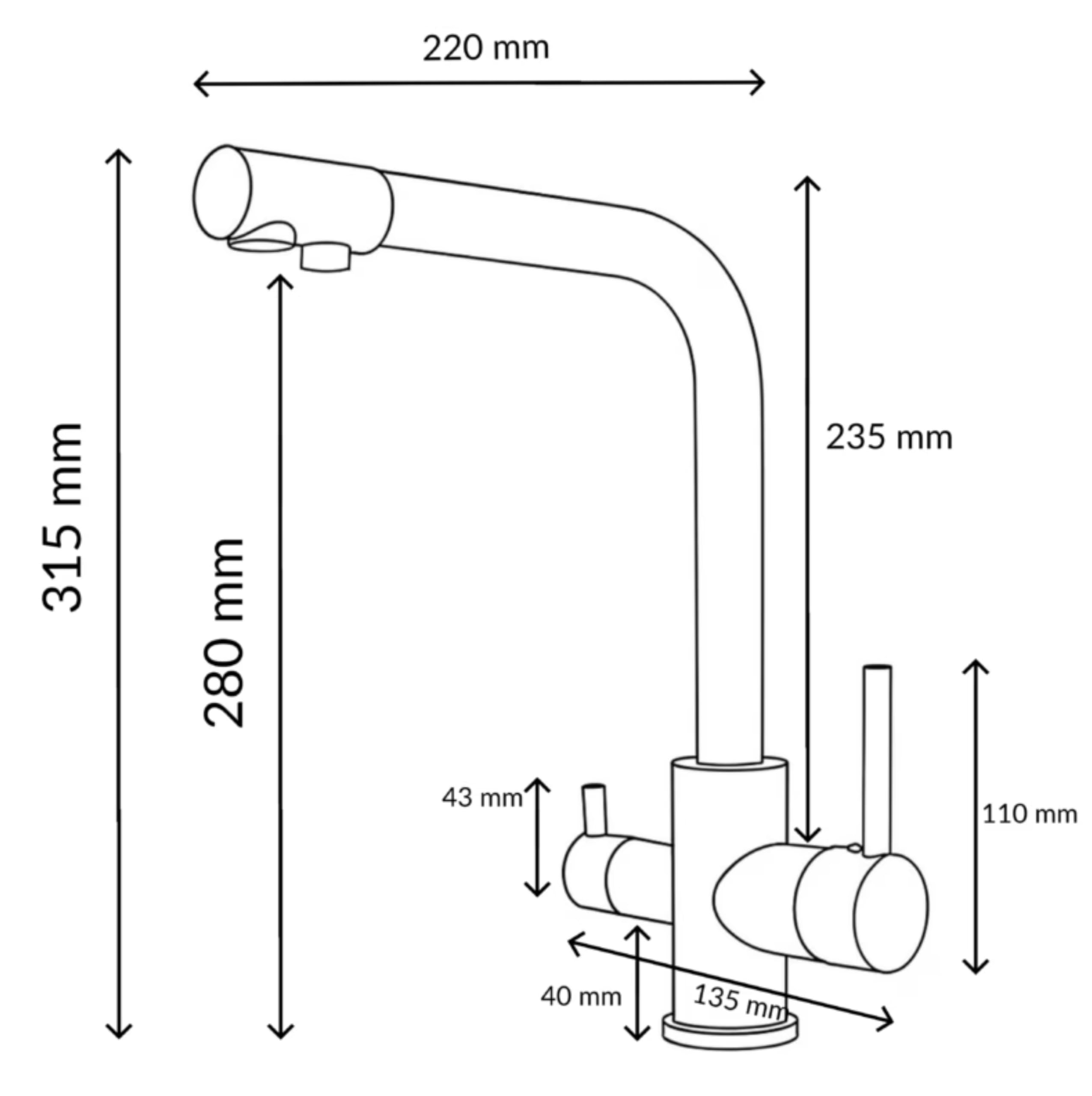 Ari 3-Wege Küchenarmatur Trinkwasser Wasserhahn Chrom Schwenkauslauf Venom im Set mit 7-Stufen Umkehrosmose Wasserfilter Trinkwasseranlage RO7