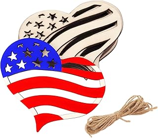 30 Pack 4 Inch Wood USA Flag Cutouts Unfinished Wood USA Flag Crafts Wooden USA Flag Hanging Ornaments DIY USA Flag Craft Gift Tags for Home Party Decoration