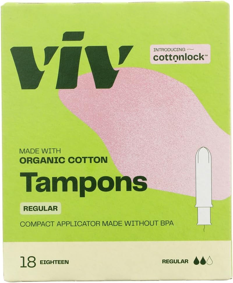 Viv for Your V Organic Cotton Tampons Regular, BPA-Free Applicator, Non-Toxic Tampons, Fragrance Free, HSA FSA Approved, 18 Count