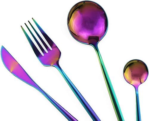 Miniatura 9 de JASHII Juego de cubiertos de 24 piezas de cubiertos de acero 304 manchado para el hogar, servicio para 6, cuchillo de carne pulido espejo, tenedor,