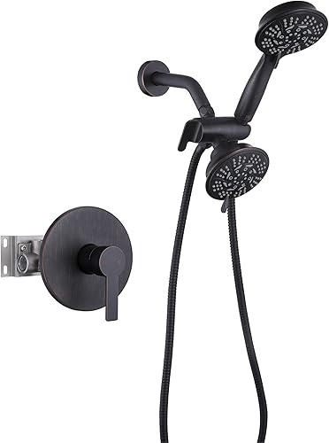 Juego de grifo de ducha de bronce, kit de ajuste de sistema de ducha de bronce aceitado con 9 ajustes de cabezal de ducha con mano (válvula incluida)